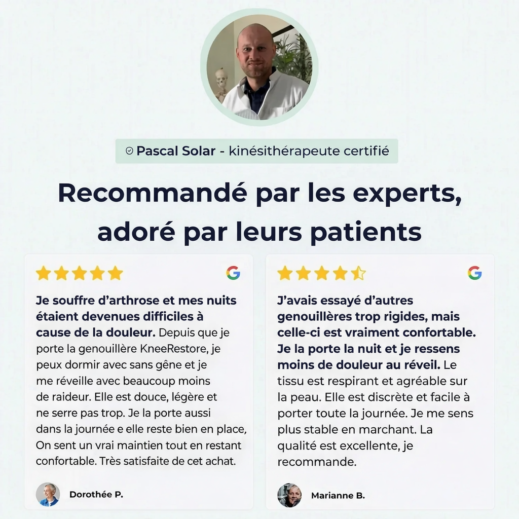 KneeRestore™ — Redonnez à vos genoux le confort, la stabilité et la mobilité qu’ils méritent.
